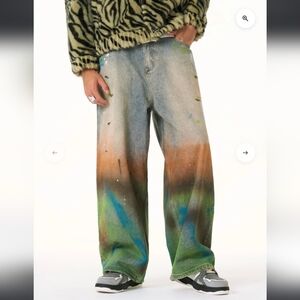 Supermade Street Gradient Ink Splattered Straight Leg Men's Jeans Size XXL NWT